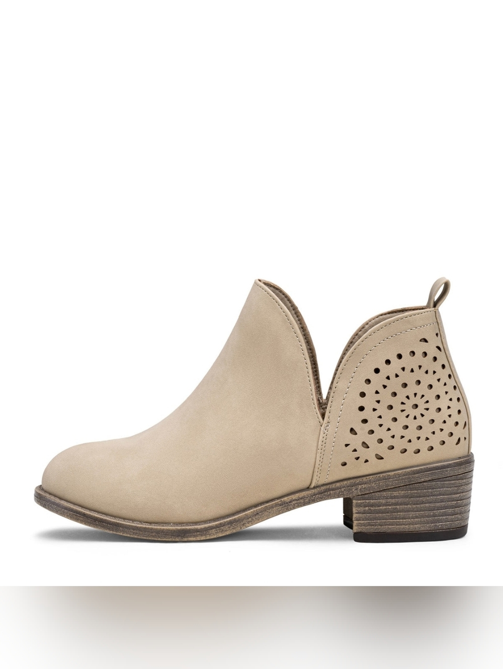 Vepose Perforated Light Tan Chunky Cutout Ankle Slip On Booties